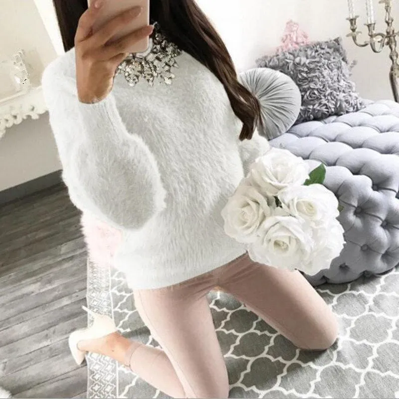 VenusFox Soft Knitted Fleece Warm Elegant Sweater Pullovers Top