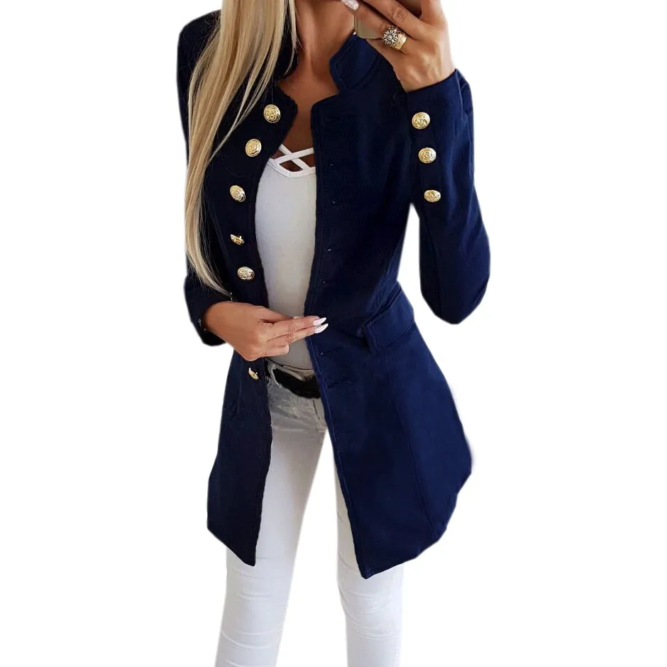 VenusFox Solid Long Button Sleeve Outerwear Coat