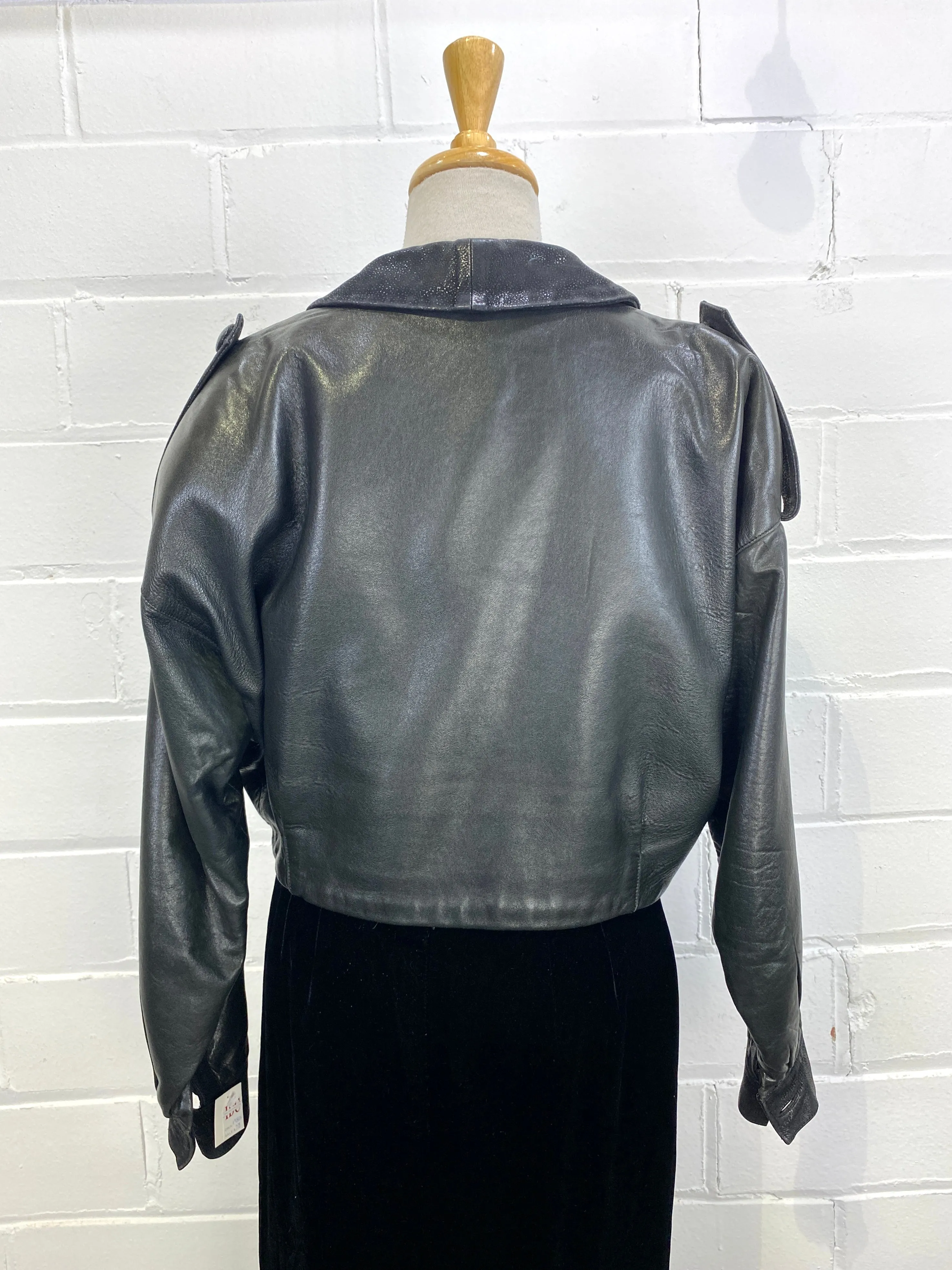 Vintage 1980s Black leather Lee Buchanan Cropped Jacket, B46"