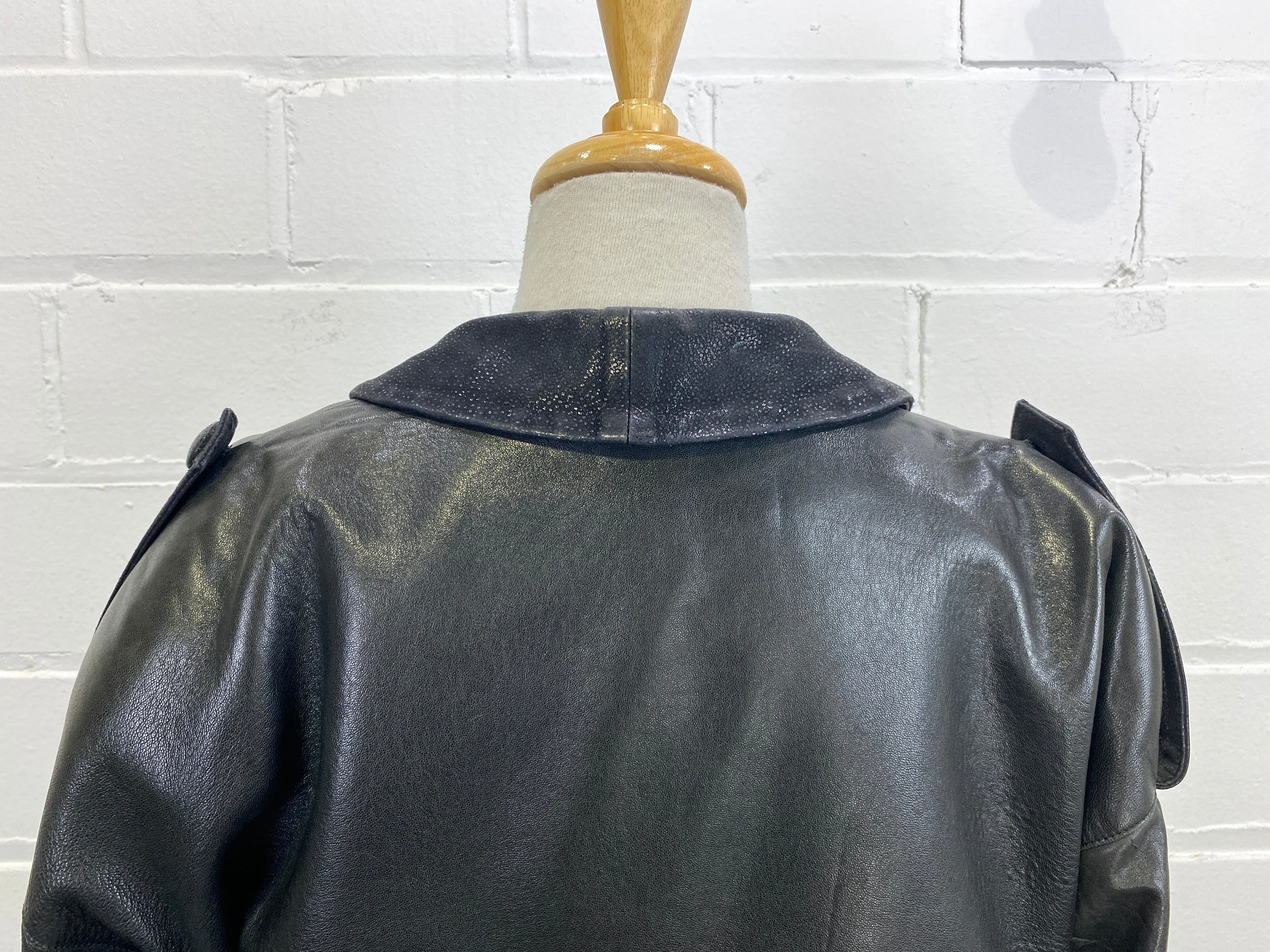 Vintage 1980s Black leather Lee Buchanan Cropped Jacket, B46"