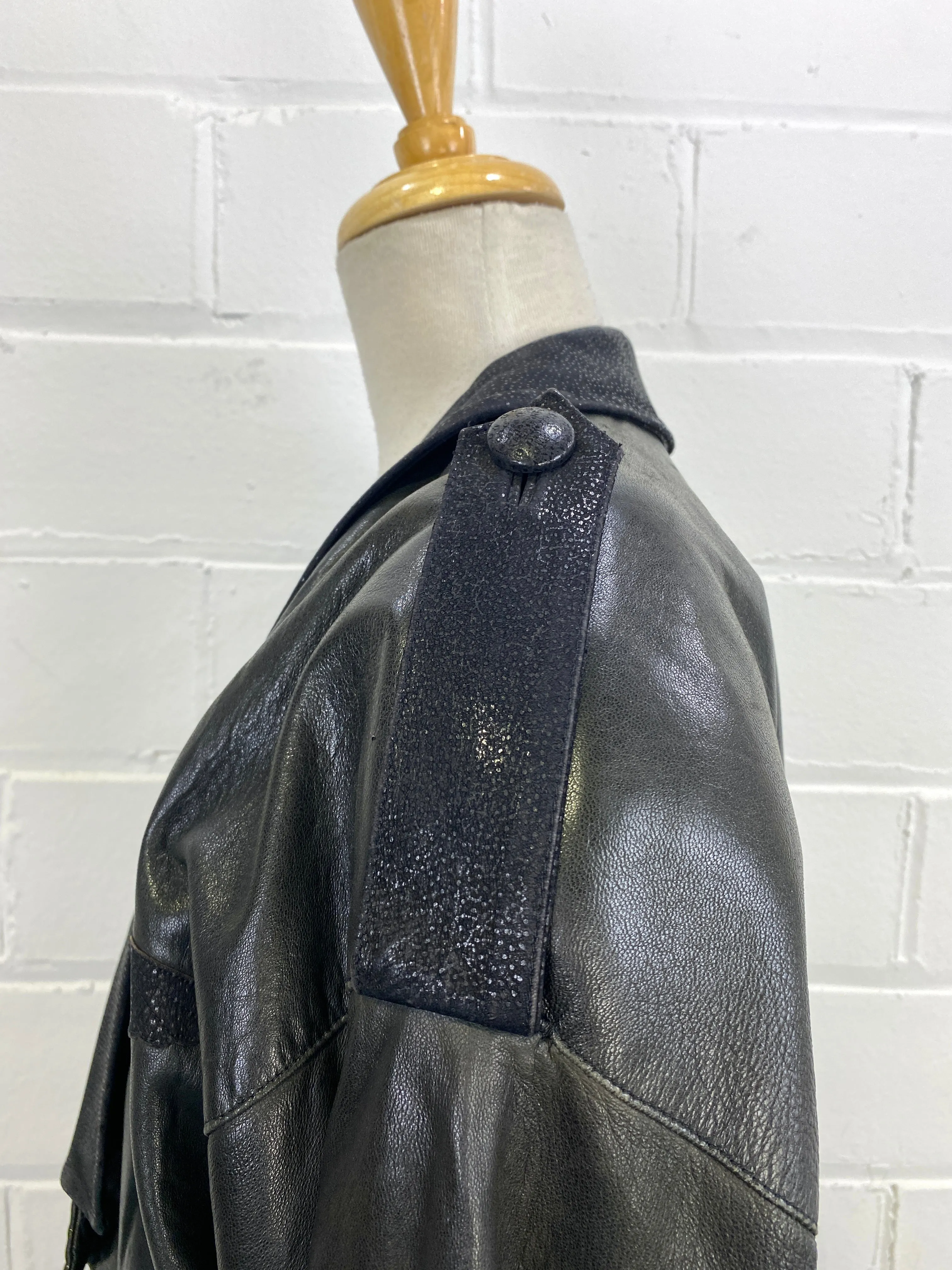 Vintage 1980s Black leather Lee Buchanan Cropped Jacket, B46"