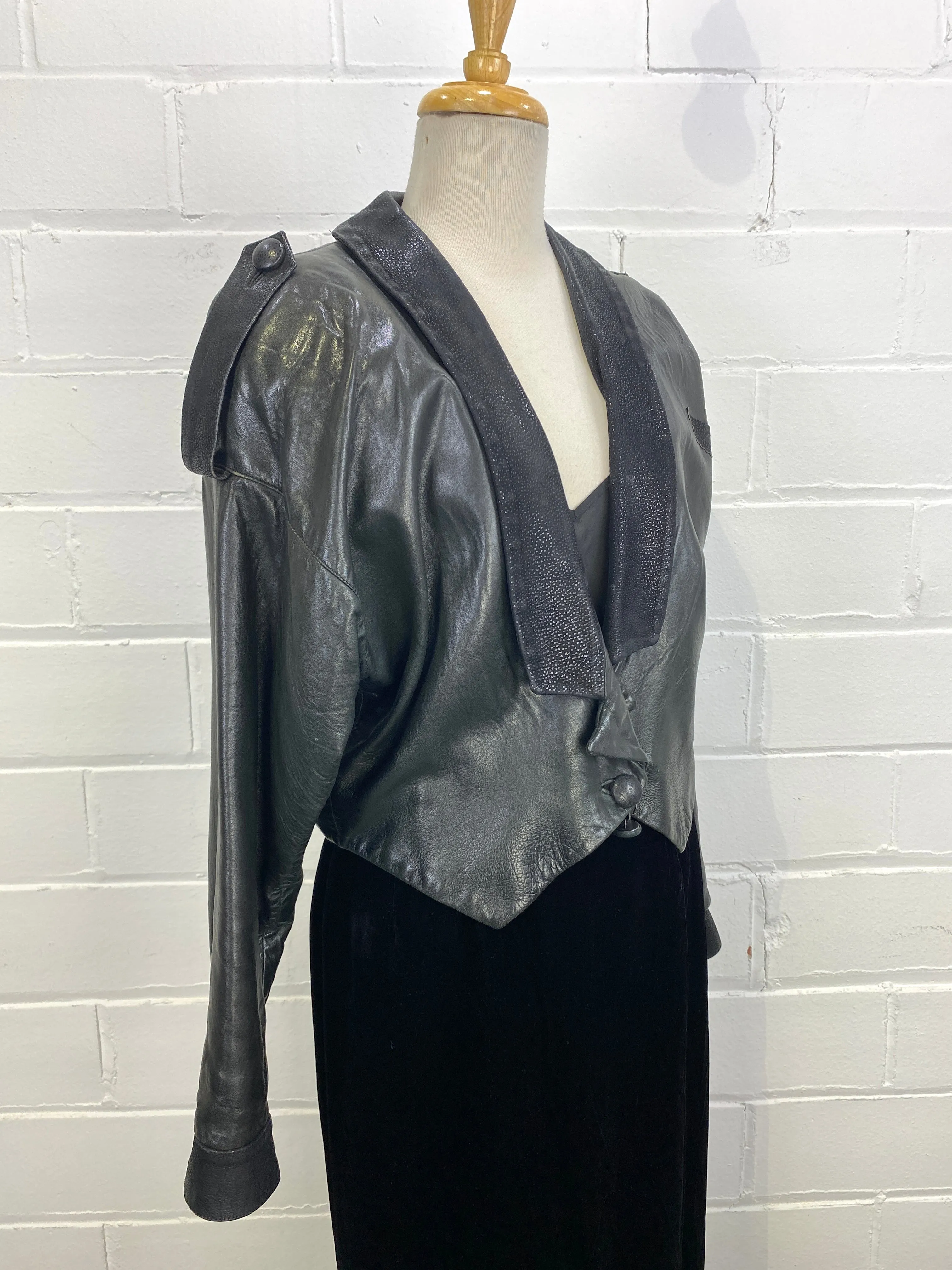 Vintage 1980s Black leather Lee Buchanan Cropped Jacket, B46"