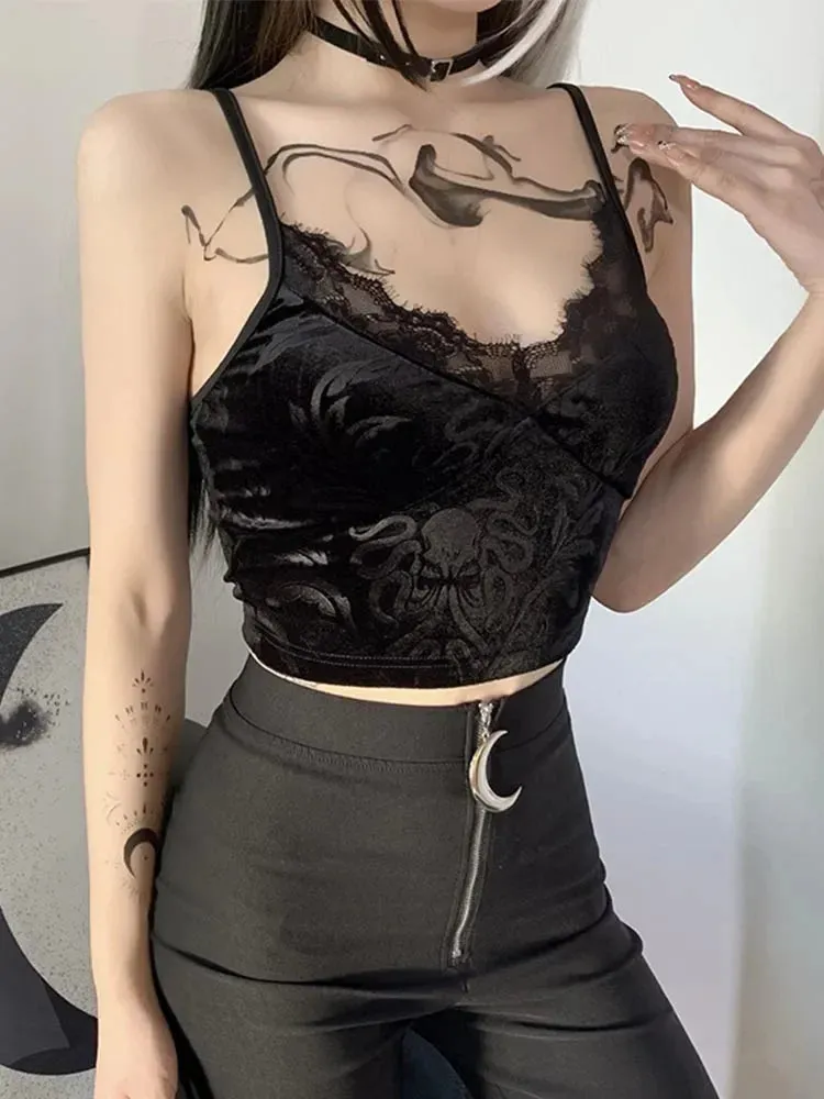 Vintage Y2K Sexy Lace Patchwork Bodycon Crop Top