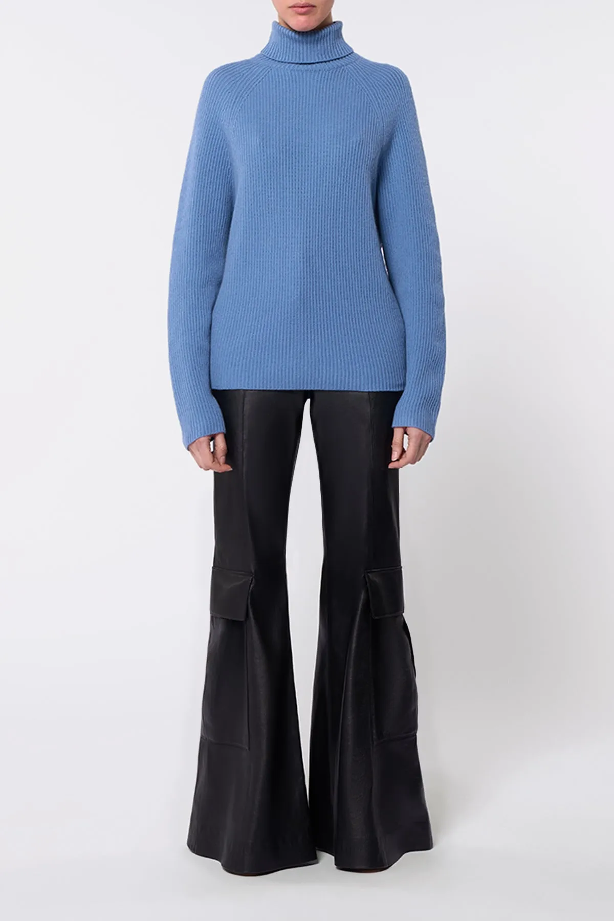 Wigman Knit Turtleneck Sweater in Light Blue Denim Cashmere