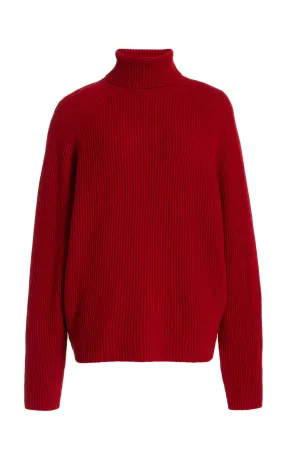 Wigman Knit Turtleneck Sweater in Scarlet Red Cashmere