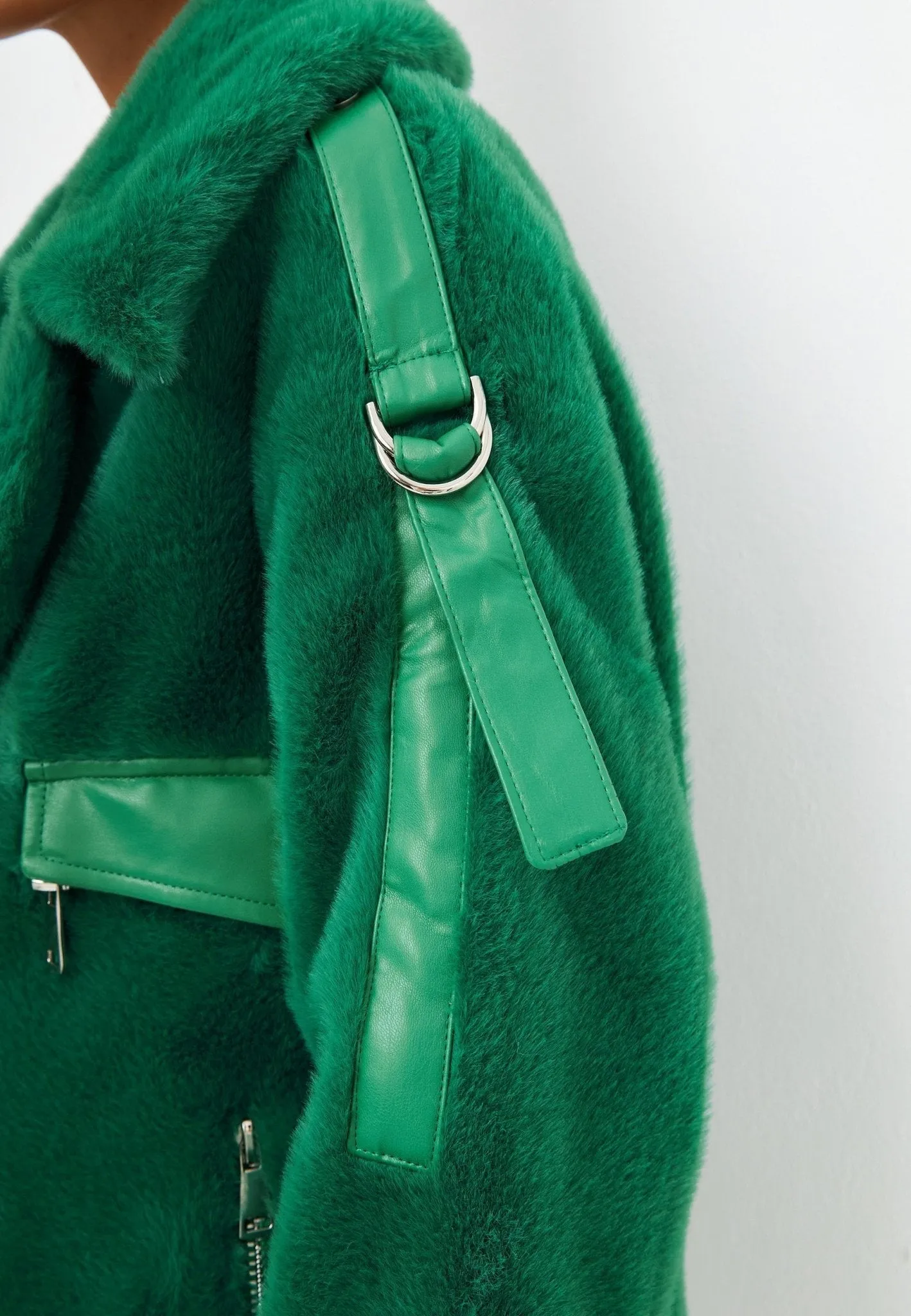 Winter Colourful Faux Fur Jacket -  Green