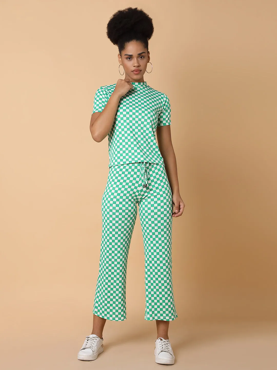 Women Green Checked Tracksuit