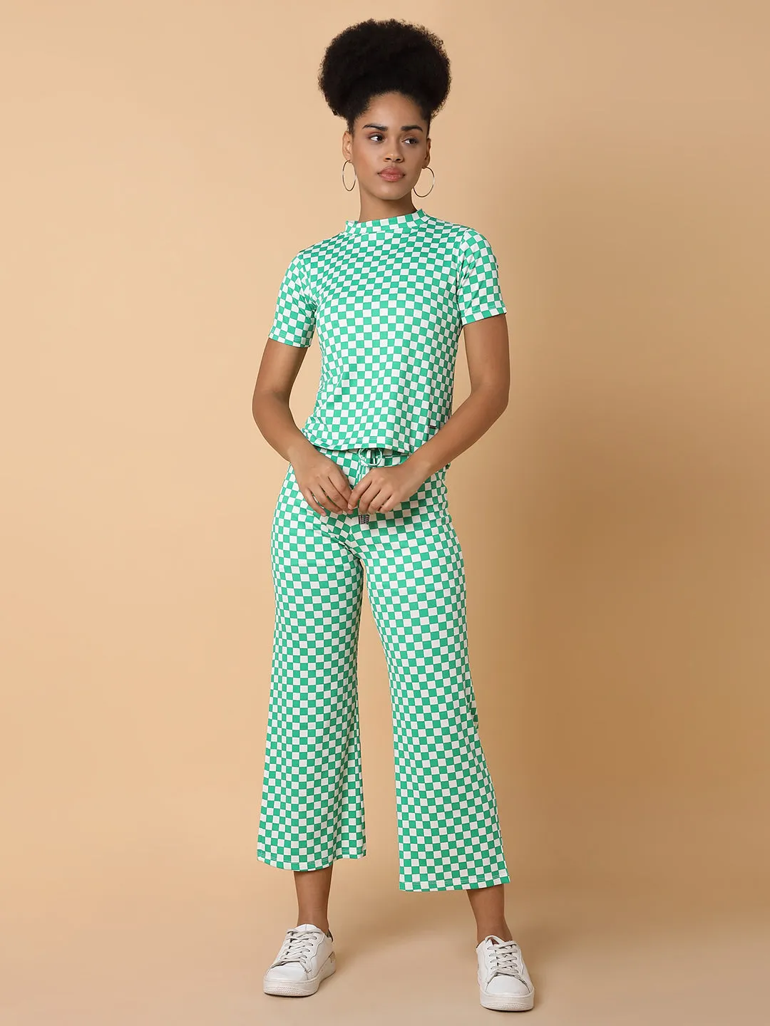 Women Green Checked Tracksuit