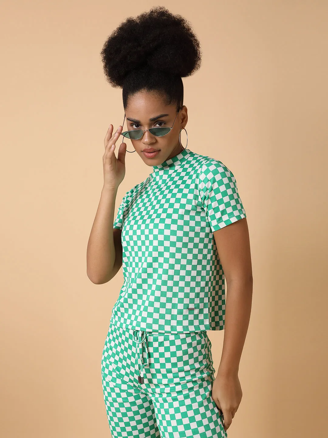 Women Green Checked Tracksuit