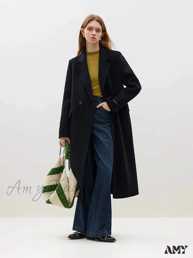 Wool Front Shoulder Temperament Long Notched Collar Double-sided Female Coat